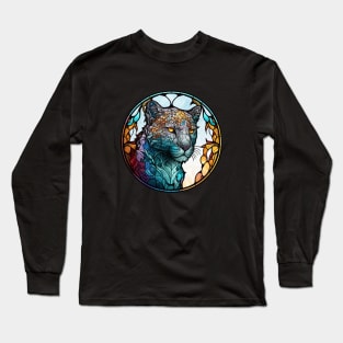 Leopard Animal Portrait Stained Glass Wildlife Outdoors Adventure Long Sleeve T-Shirt